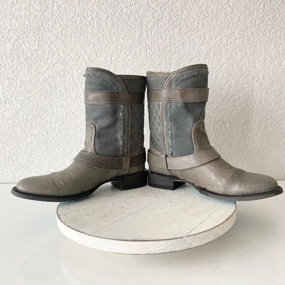 Lane Boots Womens Gray Leather Canvas Mid-Calf Western Moto Style Zip Size 7.5 - Picture 7 of 11